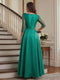 A-Line/Princess V-Neck 3/4 Sleeves Floor-Length Mother of the Bride Dresses with 3D Floral