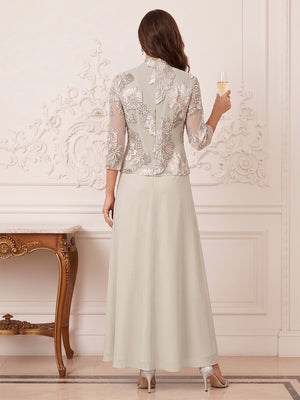 A-Line/Princess 2 Pieces 3/4 Sleeves Boat Neck Ankle Length Mother of the Bride Dresses with Lace