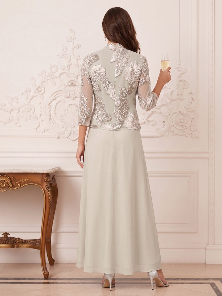 A-Line/Princess 2 Pieces 3/4 Sleeves Boat Neck Ankle Length Mother of the Bride Dresses with Lace