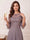 A-Line/Princess Half Sleeves Crew Neck Floor Length Mother of the Bride Dresses with Split Side & Appliques