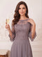 A-Line/Princess Half Sleeves Crew Neck Floor Length Mother of the Bride Dresses with Split Side & Appliques
