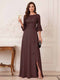 A-Line/Princess Half Sleeves Crew Neck Floor Length Mother of the Bride Dresses with Split Side & Appliques