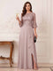 A-Line/Princess Half Sleeves Crew Neck Floor Length Mother of the Bride Dresses with Split Side & Appliques