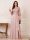 A-Line/Princess Half Sleeves Crew Neck Floor Length Mother of the Bride Dresses with Split Side & Appliques