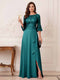 A-Line/Princess Half Sleeves Crew Neck Floor Length Mother of the Bride Dresses with Split Side & Appliques