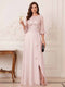 A-Line/Princess Half Sleeves Crew Neck Floor Length Mother of the Bride Dresses with Split Side & Appliques