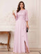 A-Line/Princess Half Sleeves Crew Neck Floor Length Mother of the Bride Dresses with Split Side & Appliques