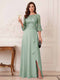 A-Line/Princess Half Sleeves Crew Neck Floor Length Mother of the Bride Dresses with Split Side & Appliques