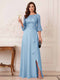 A-Line/Princess Half Sleeves Crew Neck Floor Length Mother of the Bride Dresses with Split Side & Appliques