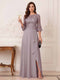 A-Line/Princess Half Sleeves Crew Neck Floor Length Mother of the Bride Dresses with Split Side & Appliques