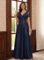 A-Line/Princess Short Sleeves V-neck Floor-Length Mother of the Bride Dresses with Pockets & Lace