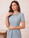 Sheath Column Scoop Short Sleeves Tea-Length Mother of the Bride Dresses with Rhinestone