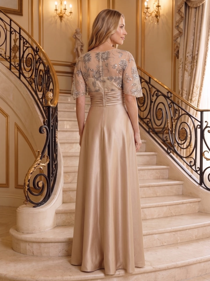 Trumpet/Mermaid Scoop 3/4 Sleeves Floor-Length Mother of the Bride Dresses with Applique &amp; Beading