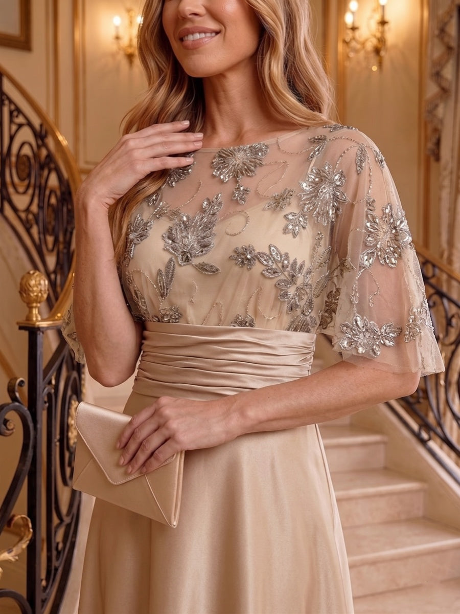 Trumpet/Mermaid Scoop 3/4 Sleeves Floor-Length Mother of the Bride Dresses with Applique &amp; Beading
