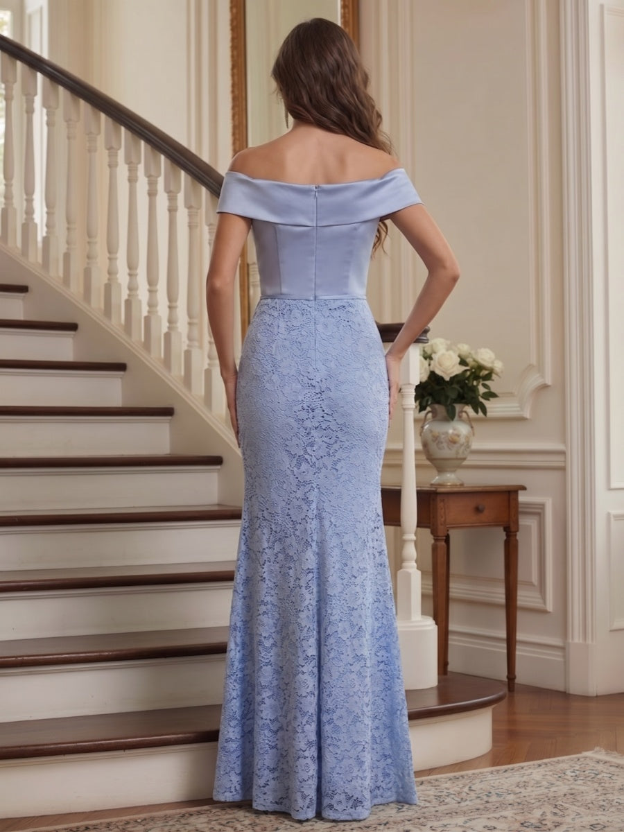 Sheath Column Off-the-Shoulder Cap Sleeves Floor-Length Mother of the Bride Dresses with Appliques &amp; Sash