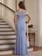Sheath Column Off-the-Shoulder Cap Sleeves Floor-Length Mother of the Bride Dresses with Appliques & Sash