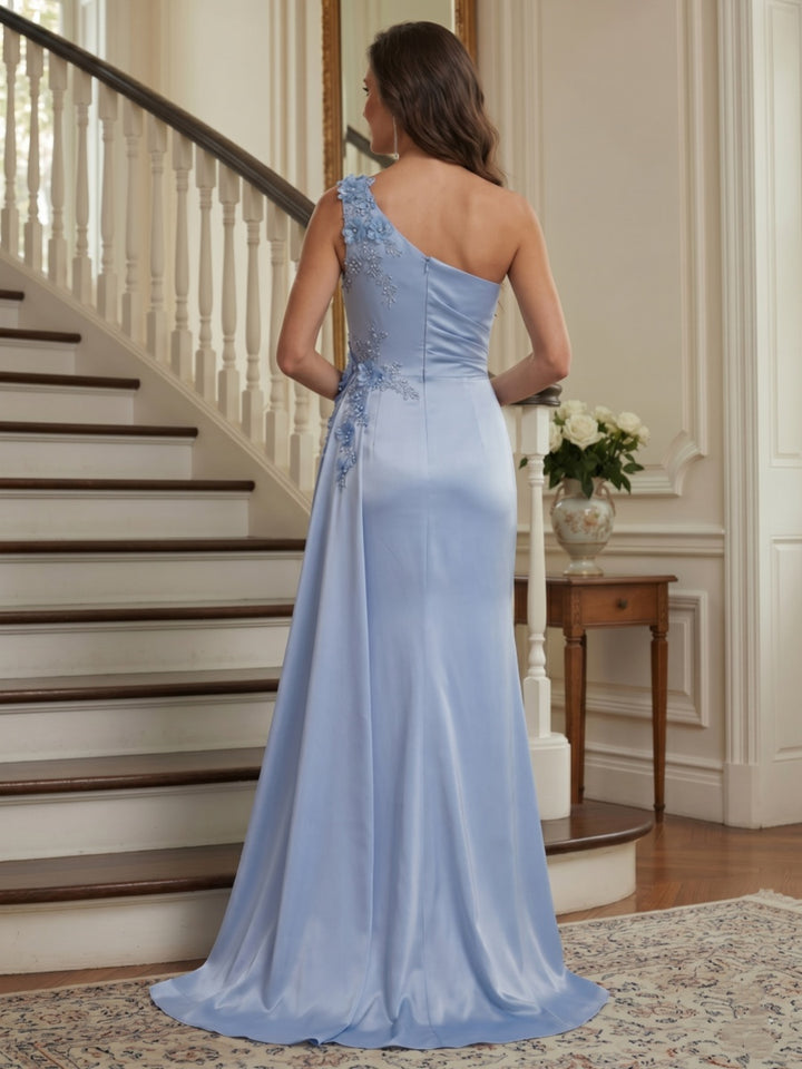 Trumpet/Mermaid One Shoulder Sleeveless Floor-Length Mother of the Bride Dresses with 3D Floral &amp; Split Side