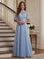 A-Line/Princess Round Neck Half Sleeves Floor-length Mother of the Bride Dresses with Applique