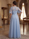 A-Line/Princess Round Neck Half Sleeves Floor-length Plus Size Mother of the Bride Dresses with Applique