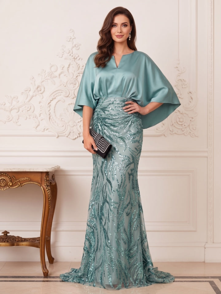 Trumpet/Mermaid Boat Neck 3/4 Sleeves Floor-Length Mother of the Bride Dresses with Applique &amp; Sequins