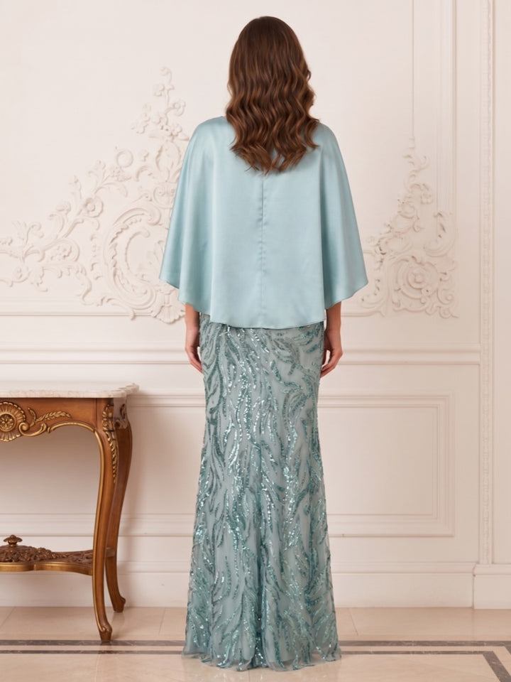 Trumpet/Mermaid Boat Neck 3/4 Sleeves Floor-Length Mother of the Bride Dresses with Applique &amp; Sequins
