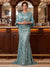 Trumpet/Mermaid Boat Neck 3/4 Sleeves Floor-Length Plus Size Evening Dresses with Applique & Sequins