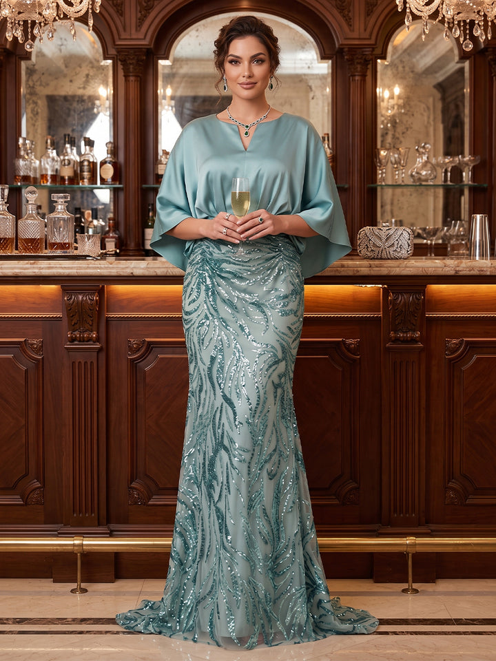 Trumpet/Mermaid Boat Neck 3/4 Sleeves Floor-Length Plus Size Evening Dresses with Applique &amp; Sequins
