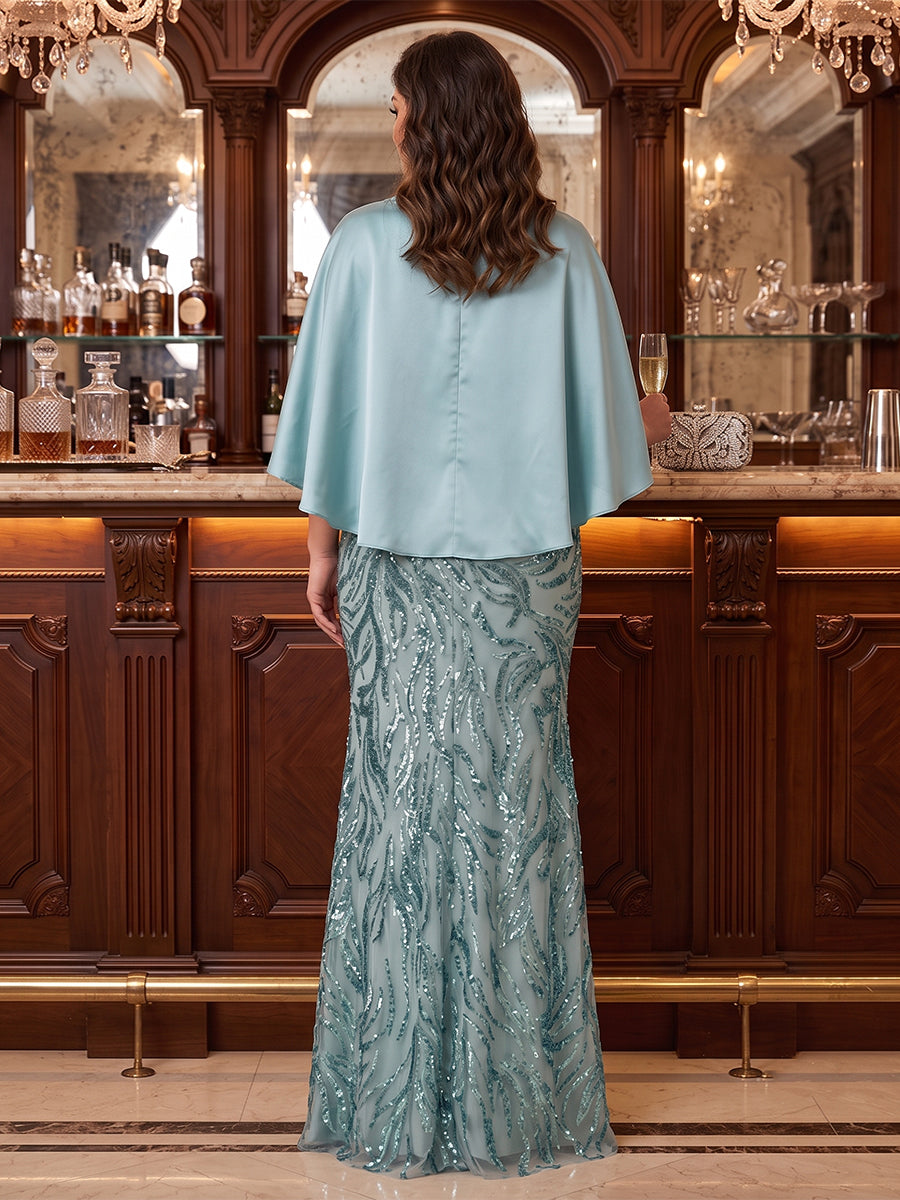 Trumpet/Mermaid Boat Neck 3/4 Sleeves Floor-Length Plus Size Evening Dresses with Applique &amp; Sequins