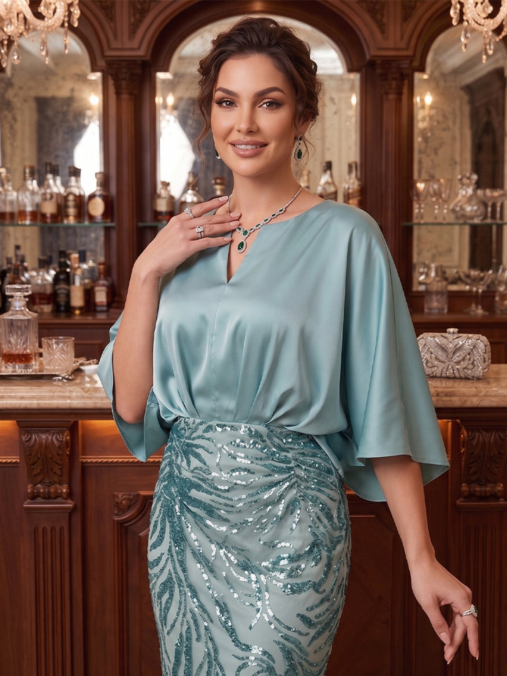Trumpet/Mermaid Boat Neck 3/4 Sleeves Floor-Length Plus Size Evening Dresses with Applique &amp; Sequins