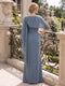 Sheath Column Scoop Half Sleeves Floor-Length Mother of the Bride Dresses with Applique & Lace