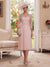 Sheath Column Illusion Neck 3/4 Sleeves Knee-Length Mother of the Bride Dresses with Applique & Lace