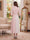 A-Line/Princess V-Neck Half Sleeves Tea-Length Mother of the Bride Dresses with Applique & Pleats