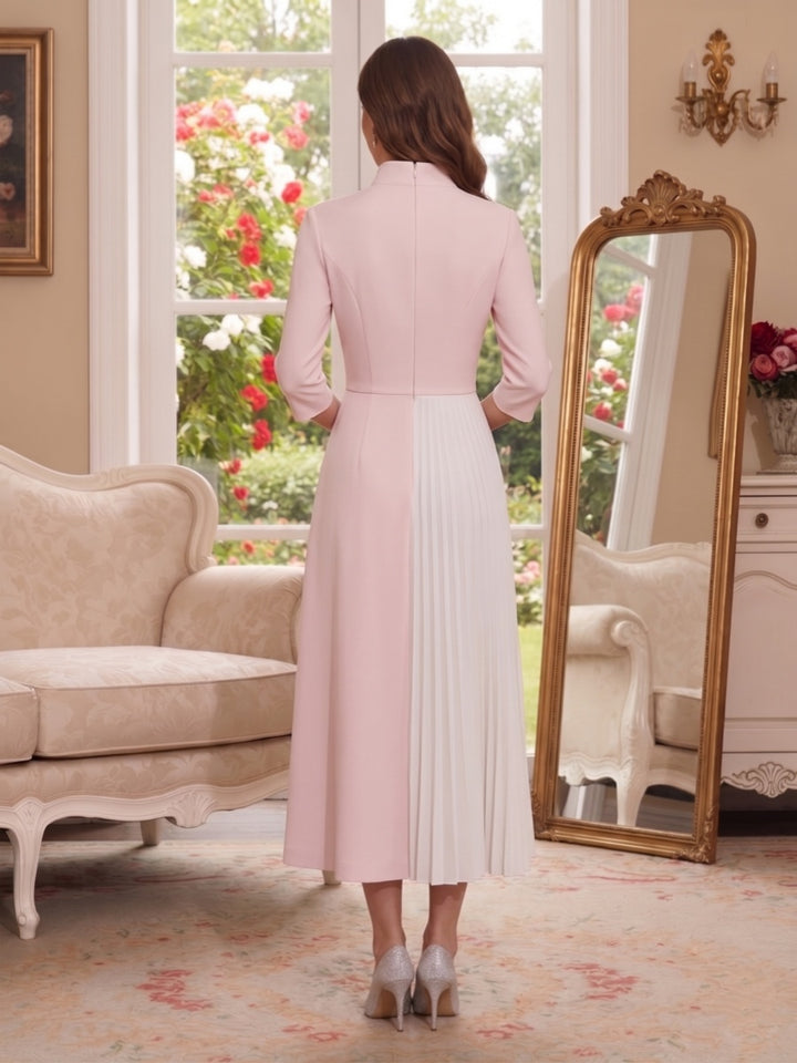 A-Line/Princess V-Neck Half Sleeves Tea-Length Mother of the Bride Dresses with Applique &amp; Pleats