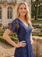 A-Line/Princess V-Neck Short sleeves Asymmetrical Mother of the Bride Dresses with Applique & Embroidery