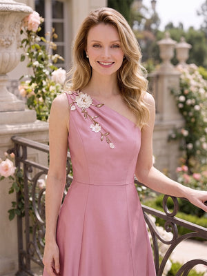 A-Line/Princess One Shoulder Sleeveless Floor-length Mother of the Bride Dresses with Flower