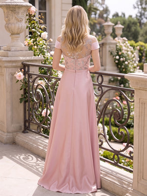 A-Line/Princess High Neck Short Sleeves Floor-Length Mother of the Bride Dresses with Applique & Beading