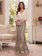 Trumpet/Mermaid V Neck Half Sleeves Floor-Length Mother of the Bride Dresses with Cape & 3D Floral