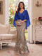 Trumpet/Mermaid V Neck Half Sleeves Floor-Length Mother of the Bride Dresses with Cape & 3D Floral