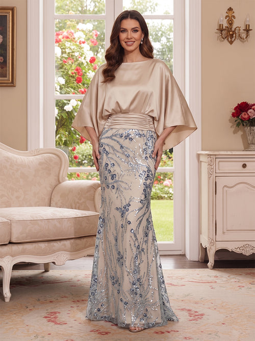 Trumpet/Mermaid Scoop 3/4 Sleeves Floor-Length Mother of the Bride Dresses with Sequins & Pockets