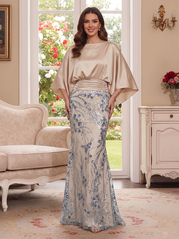 Trumpet/Mermaid Scoop 3/4 Sleeves Floor-Length Mother of the Bride Dresses with Sequins &amp; Pockets