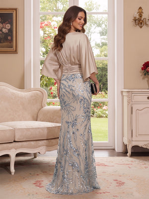 Trumpet/Mermaid Scoop 3/4 Sleeves Floor-Length Mother of the Bride Dresses with Sequins & Pockets