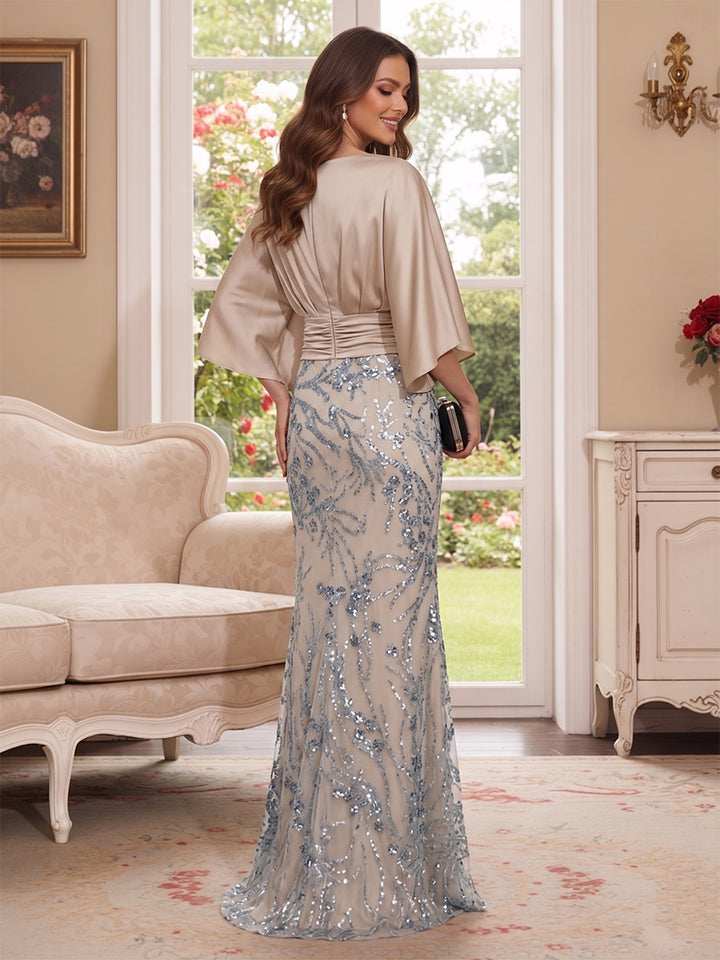 Trumpet/Mermaid Scoop 3/4 Sleeves Floor-Length Mother of the Bride Dresses with Sequins &amp; Pockets