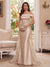 Trumpet/Mermaid Off-the-Shoulder Short Sleeves Floor-Length Mother of the Bride Dresses with Applique & 3D Floral