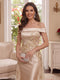 Trumpet/Mermaid Off-the-Shoulder Short Sleeves Floor-Length Mother of the Bride Dresses with Applique & 3D Floral