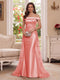 Trumpet/Mermaid Off-the-Shoulder Short Sleeves Floor-Length Mother of the Bride Dresses with Applique & 3D Floral