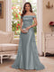 Trumpet/Mermaid Off-the-Shoulder Short Sleeves Floor-Length Mother of the Bride Dresses with Applique & 3D Floral