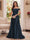 Trumpet/Mermaid Off-the-Shoulder Short Sleeves Floor-Length Mother of the Bride Dresses with Applique & 3D Floral
