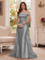 Trumpet/Mermaid Off-the-Shoulder Short Sleeves Floor-Length Mother of the Bride Dresses with Applique & 3D Floral