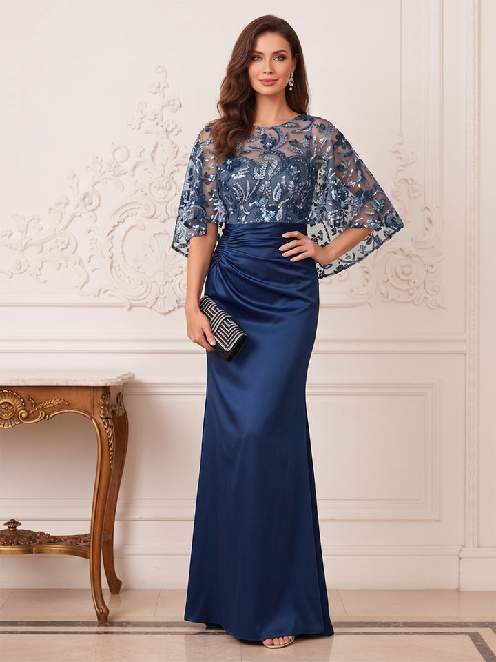 Trumpet/Mermaid Boat Neck 3/4 Sleeves Floor-Length Mother of the Bride Dresses with Sequins &amp; Applique