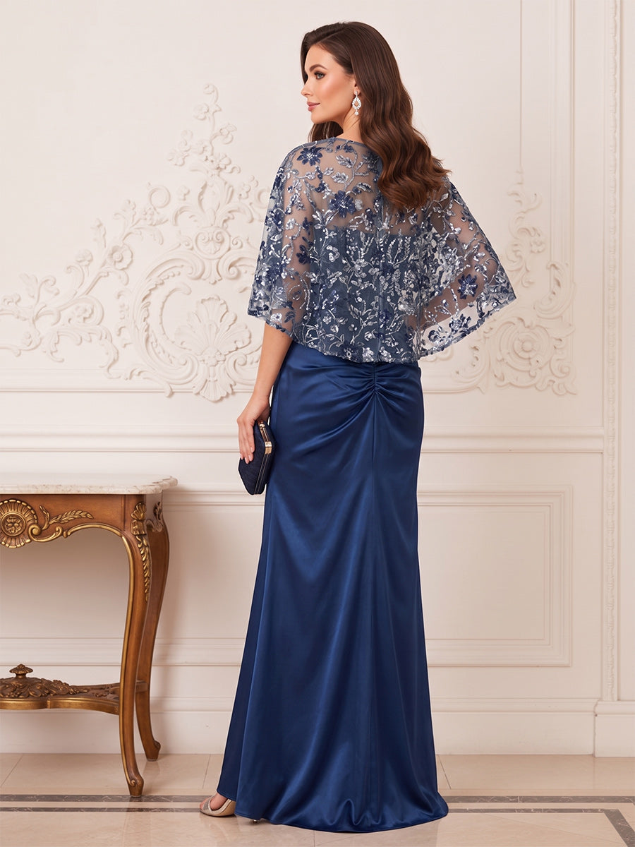 Trumpet/Mermaid Boat Neck 3/4 Sleeves Floor-Length Mother of the Bride Dresses with Sequins &amp; Applique